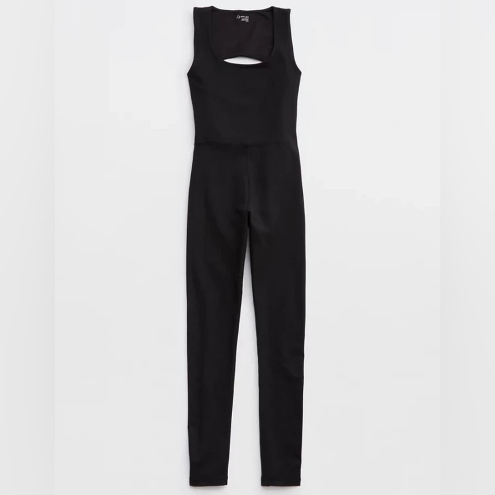 aerie Black Sleeveless Cutout Jumpsuit